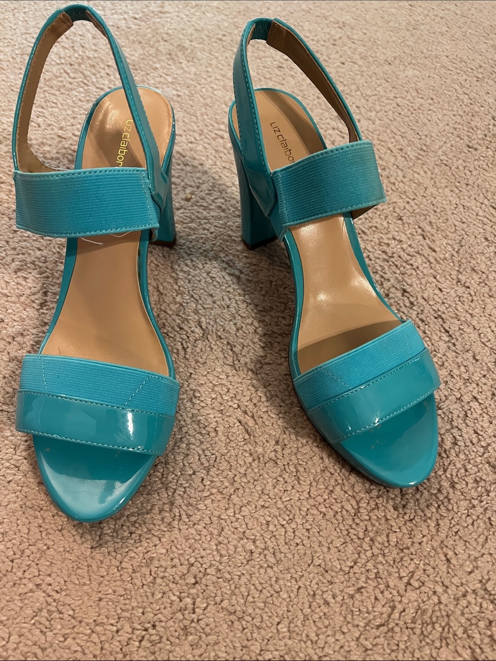 Liz Claiborne Turquoise Patent Block Heel Sandals